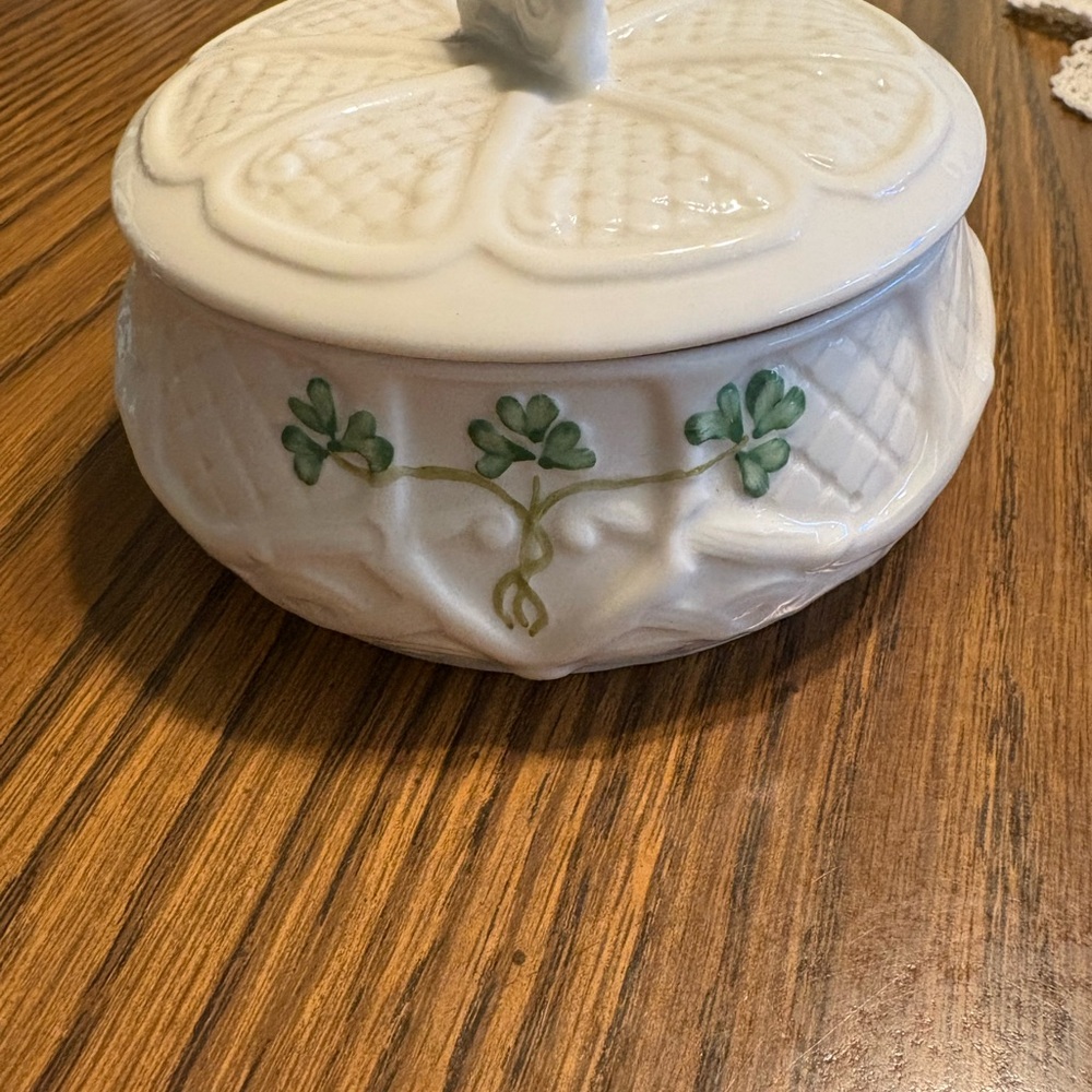 Belleek Trinket Dish with Clover Design